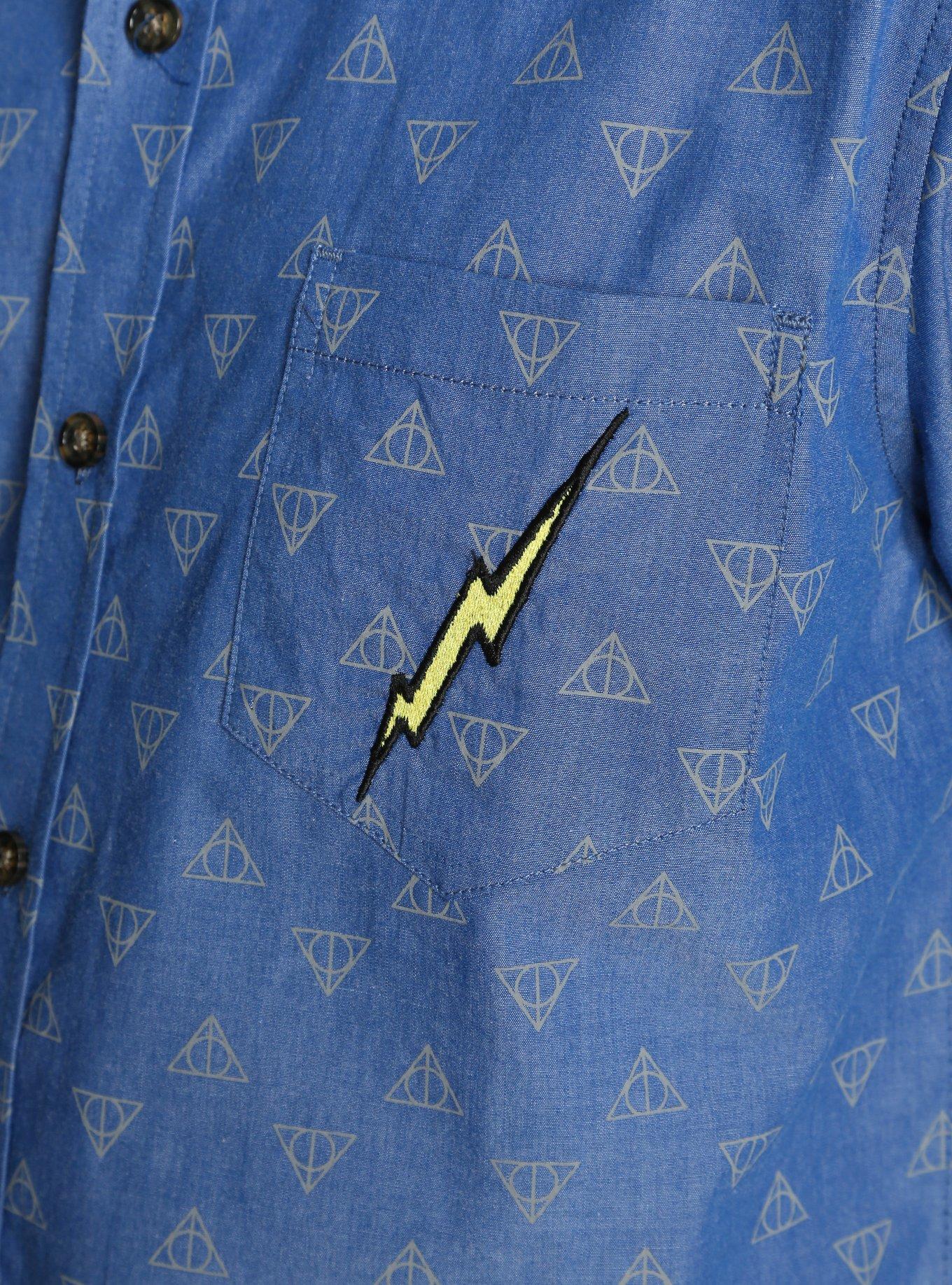 Harry Potter Deathly Hallows Chambray Woven Button-Up, , alternate