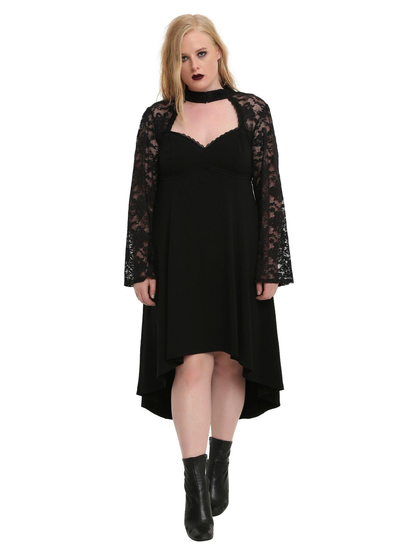 Black Keyhole Lace Hi-Low Dress Plus Size, , alternate