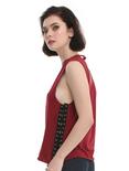 V Cutout Red Lace-Up Girls Tank Top, , alternate