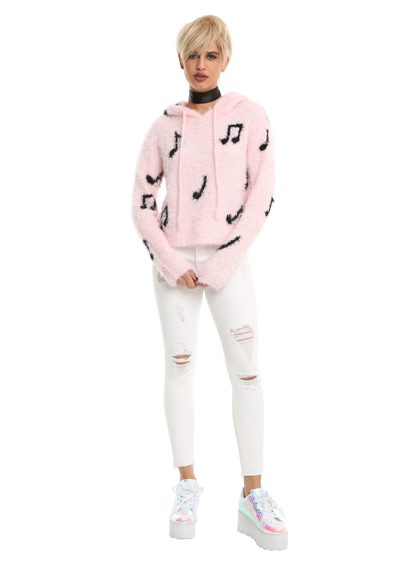 Pastel Pink Music Note Fuzzy Sweater, , alternate