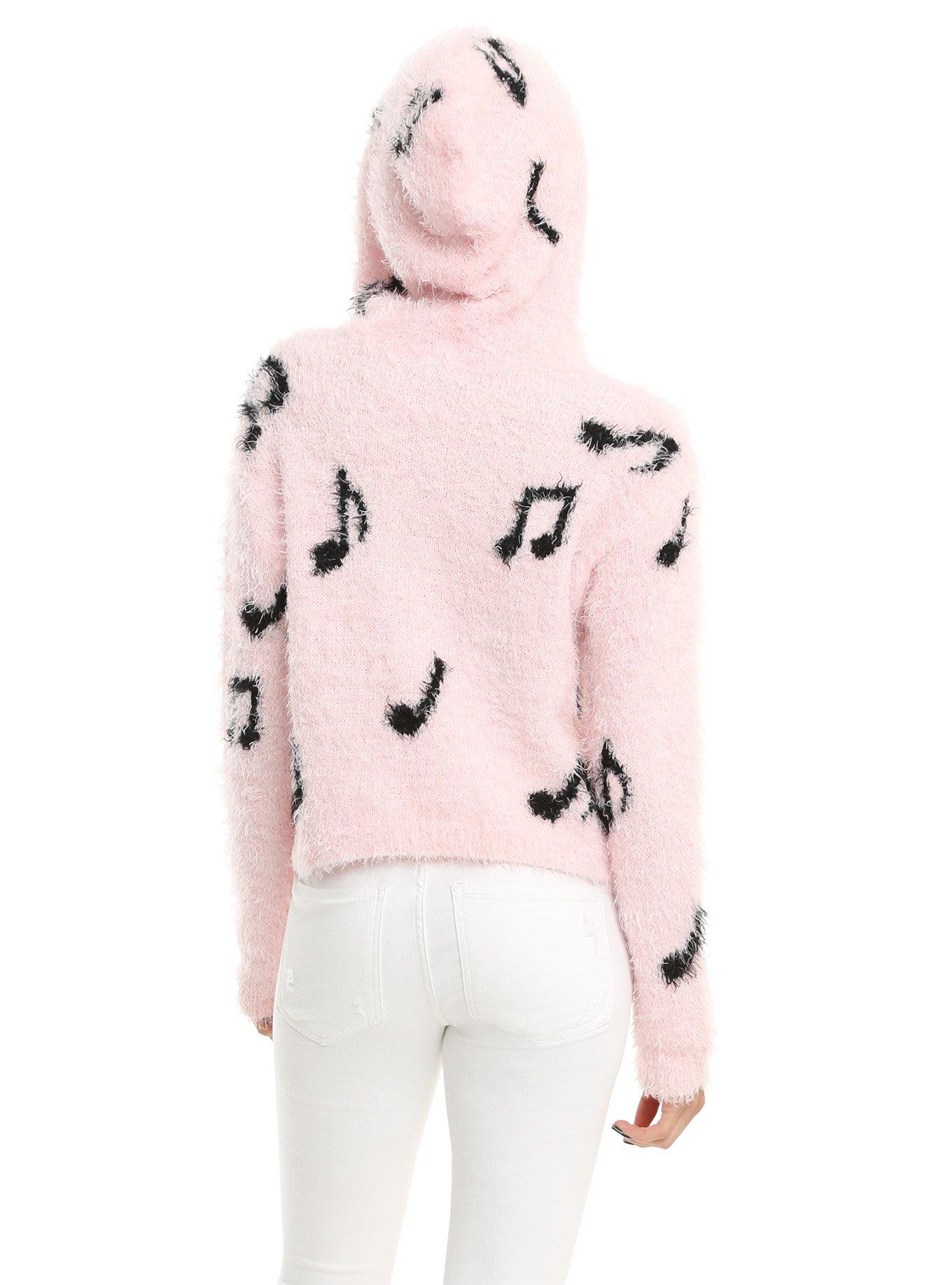 Pastel Pink Music Note Fuzzy Sweater, , alternate