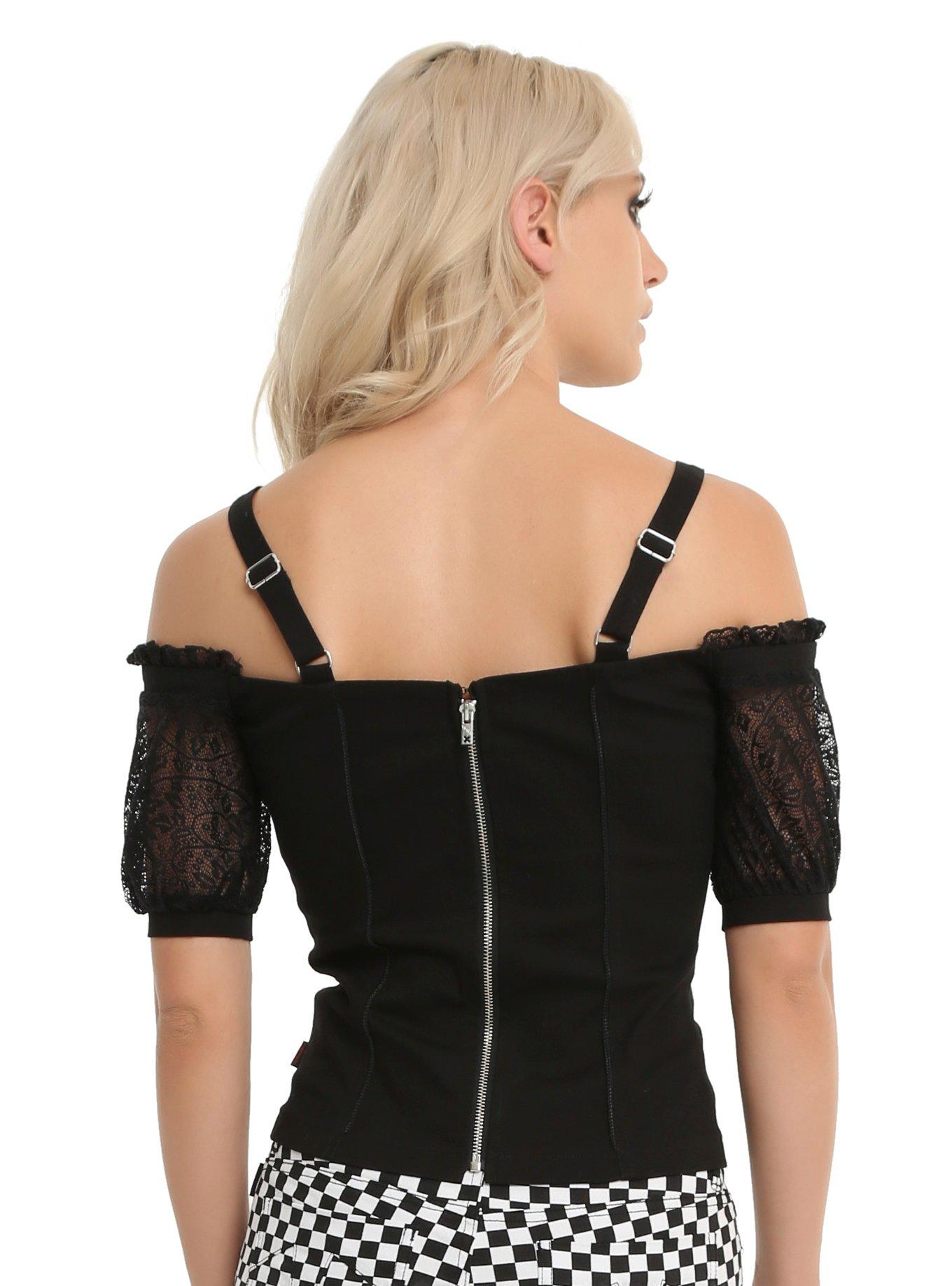 Tripp Black Lace-Up Cold Shoulder Corset Top, , alternate