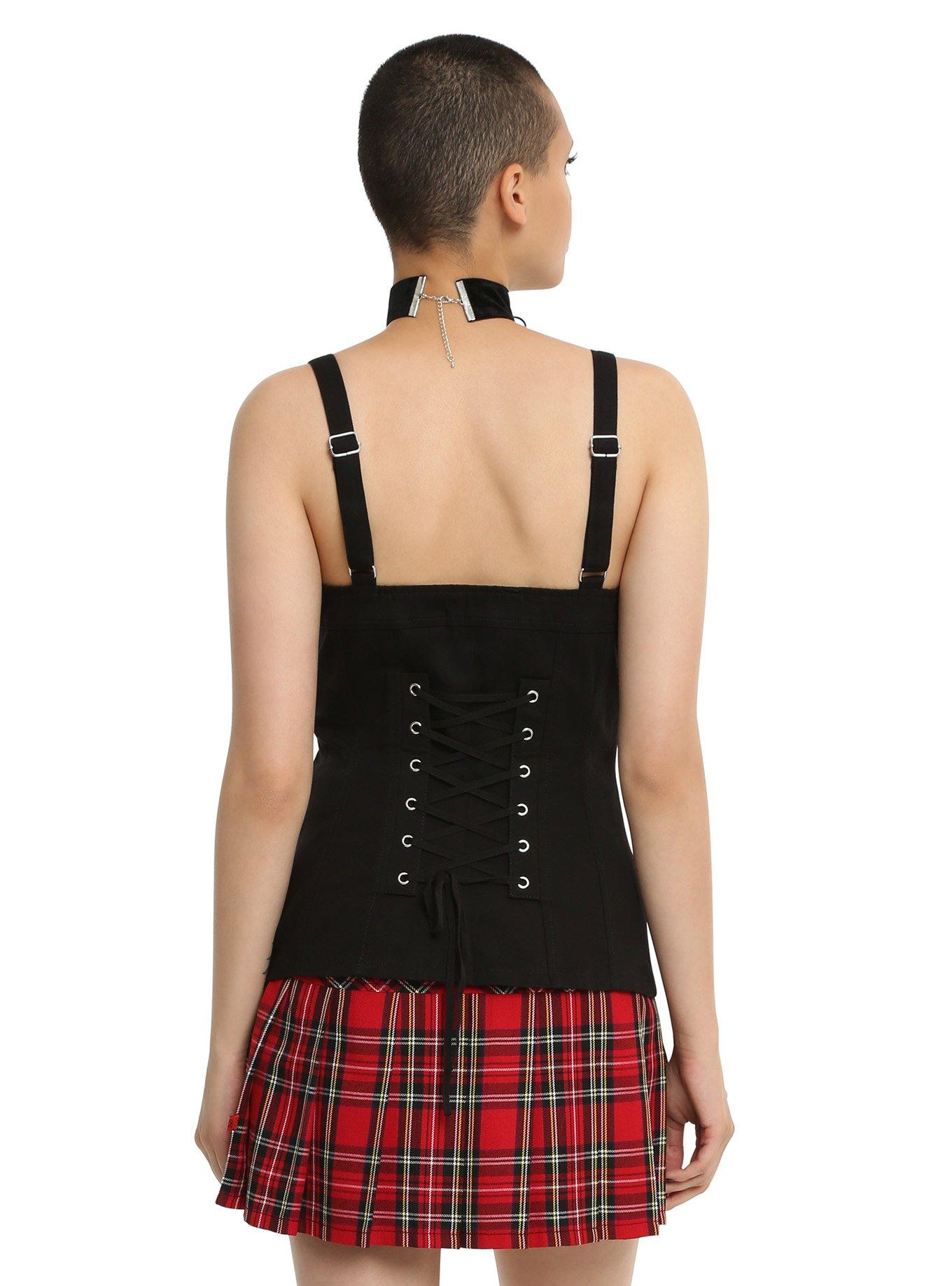 Tripp Black Cone Stud Lace-Up Corset, , alternate