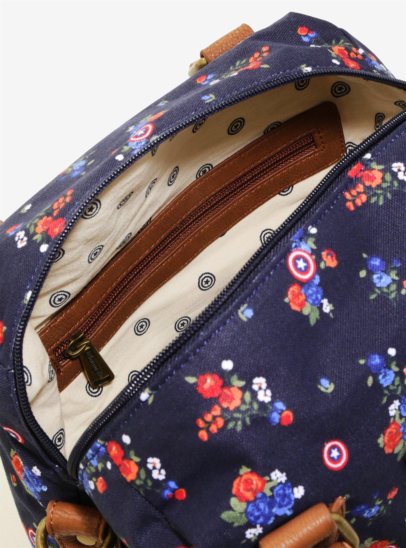 Loungefly Marvel Captain America Floral Crossbody Bag, , alternate