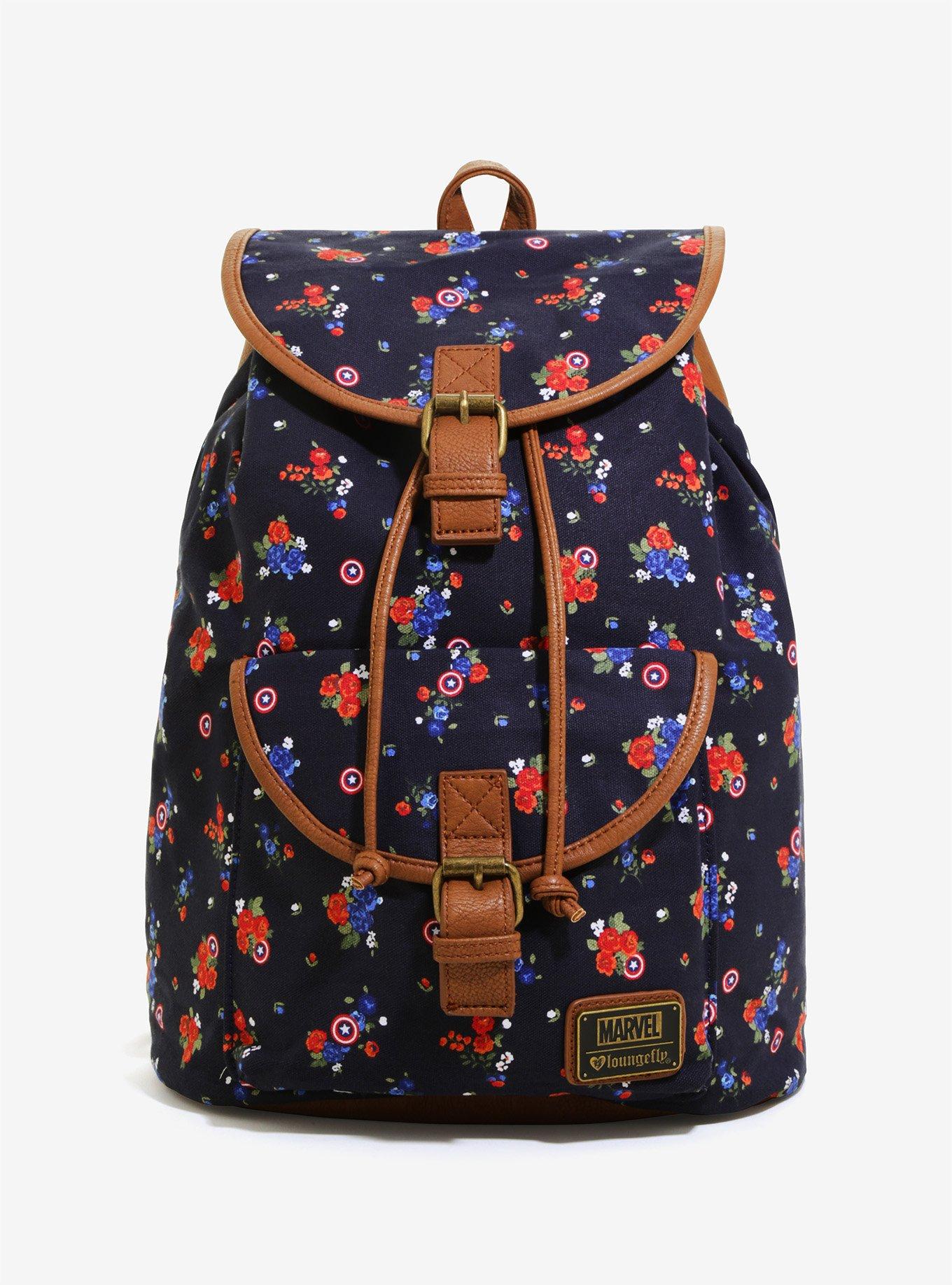 Loungefly Marvel Captain America Floral Drawstring Backpack, , alternate