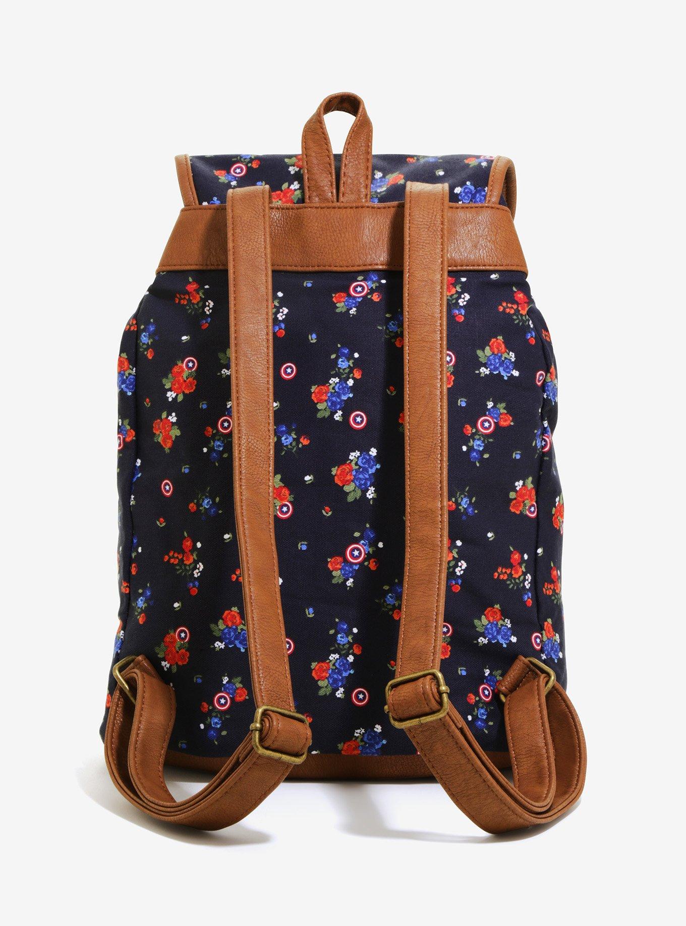 Loungefly Marvel Captain America Floral Drawstring Backpack, , alternate