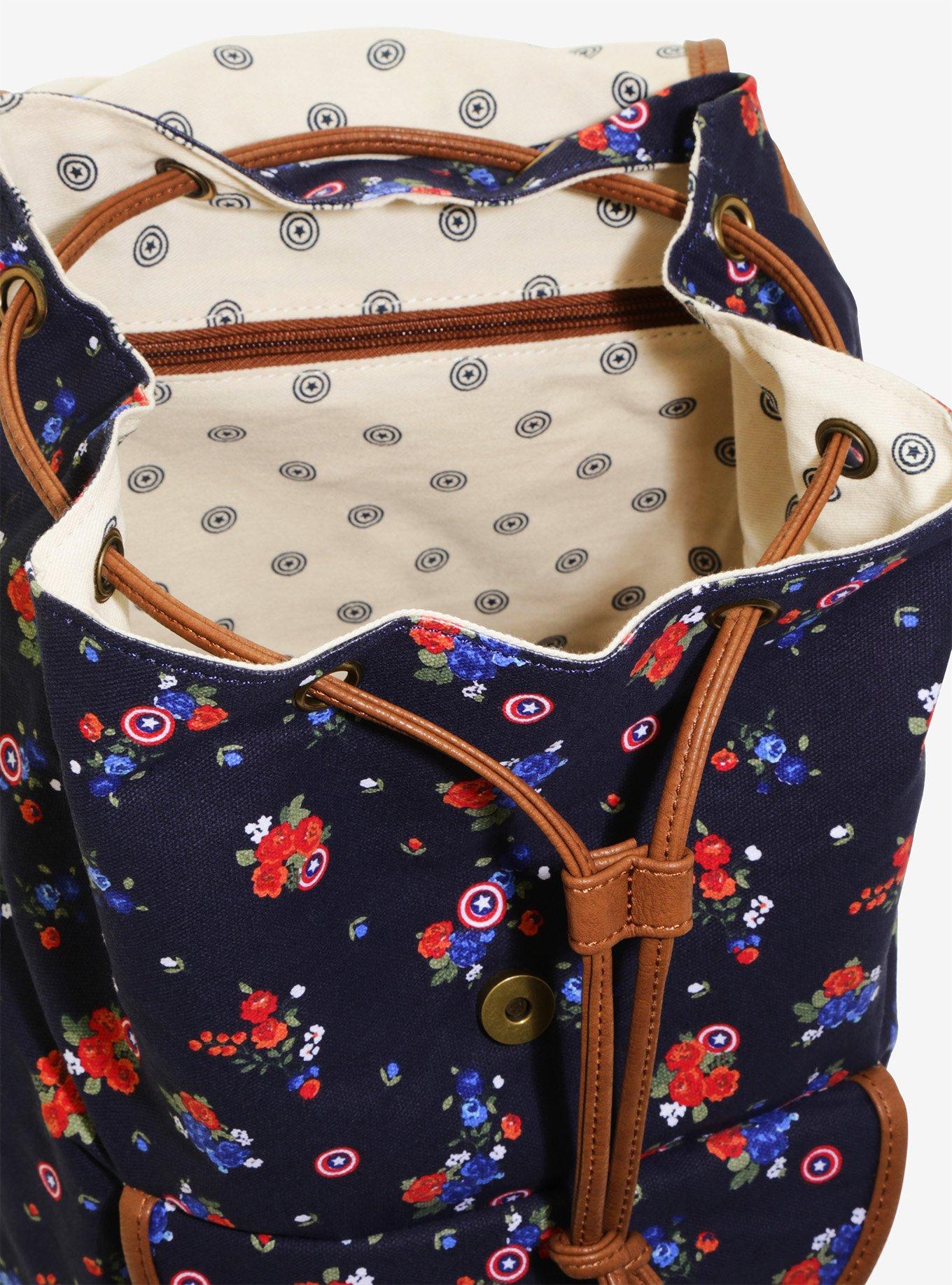 Loungefly Marvel Captain America Floral Drawstring Backpack, , alternate