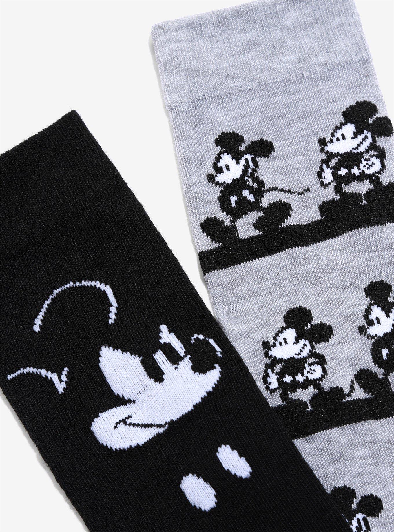 Disney Mickey Mouse Black & White Crew Socks 2 Pair, , alternate