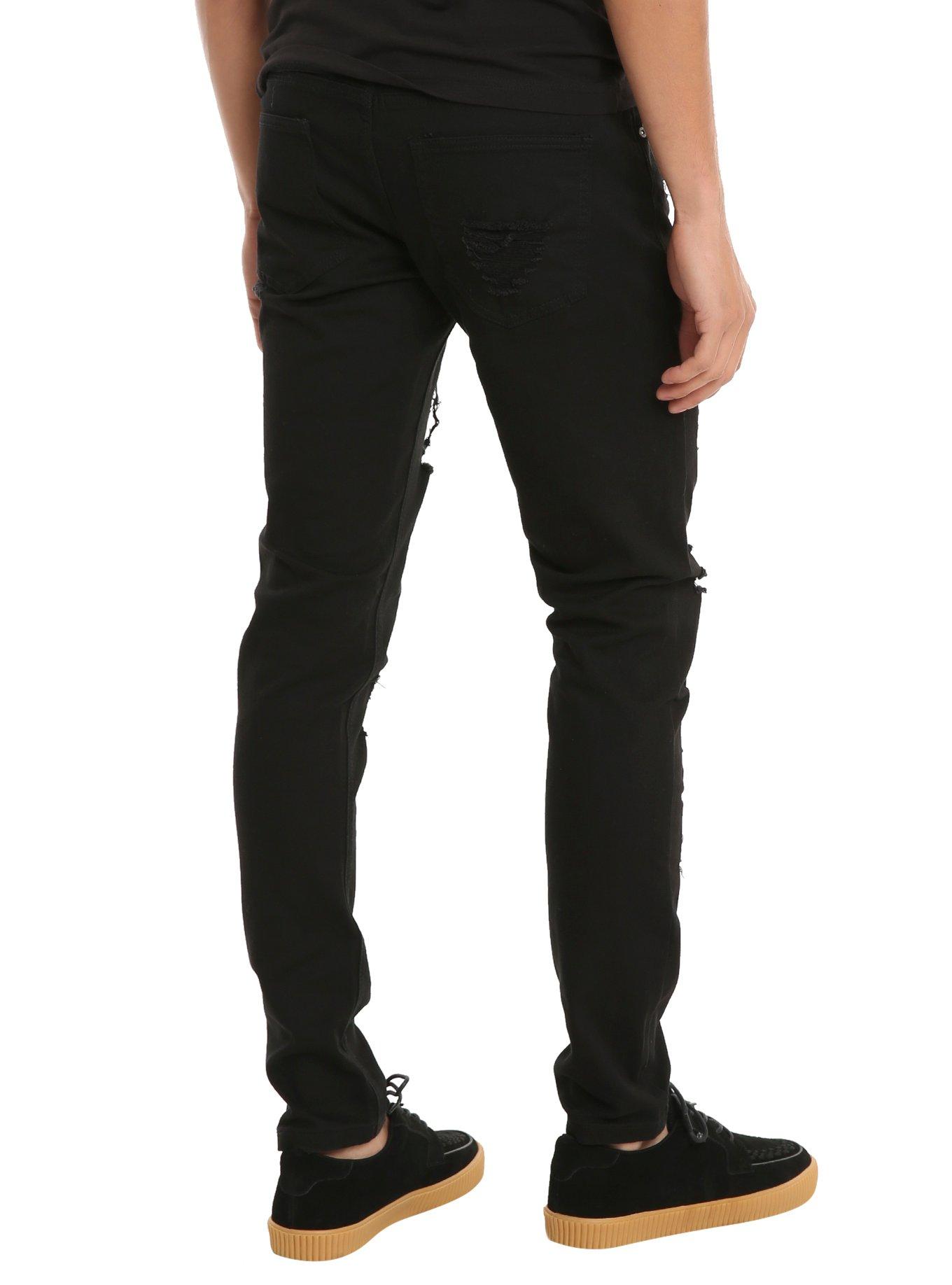Black Zippered Skinny Jeans 32 Inch Inseam, , alternate