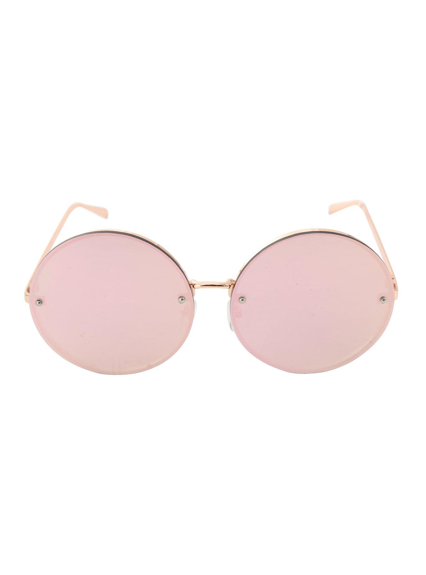 Round Mirrored Flat Lens Rose Gold Sunglasses, , alternate
