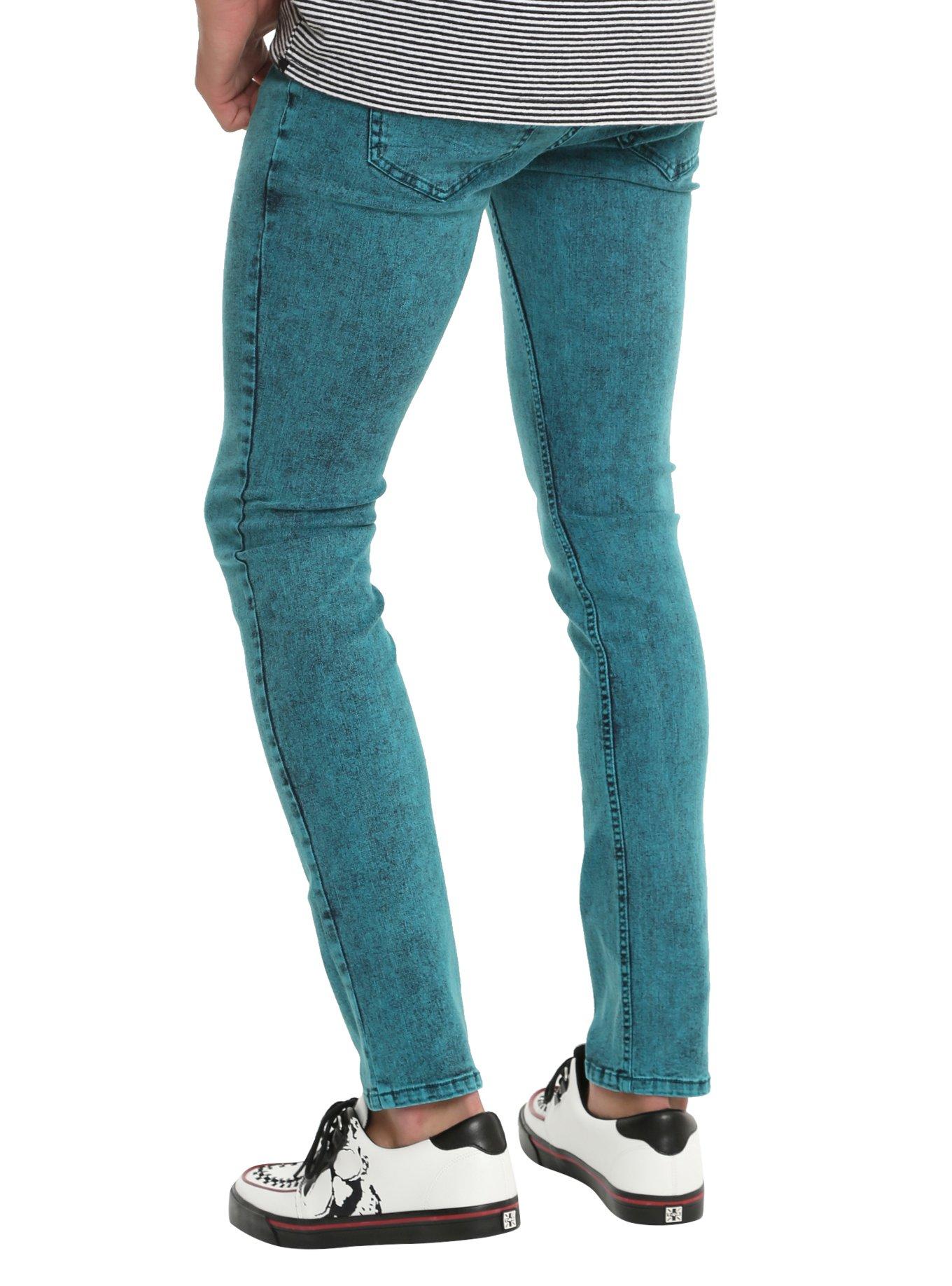 XXX RUDE Turquoise Acid Wash Skinny Jeans, , alternate