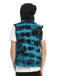 XXX RUDE Turquoise & Black Tie Dye Denim Black Fleece Hooded Vest, , alternate