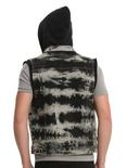 XXX RUDE Black & Grey Tie Dye Denim Black Fleece Hooded Vest, , alternate