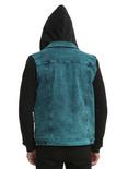 XXX RUDE Turquoise Acid Wash Denim Black Fleece Hooded Jacket, , alternate