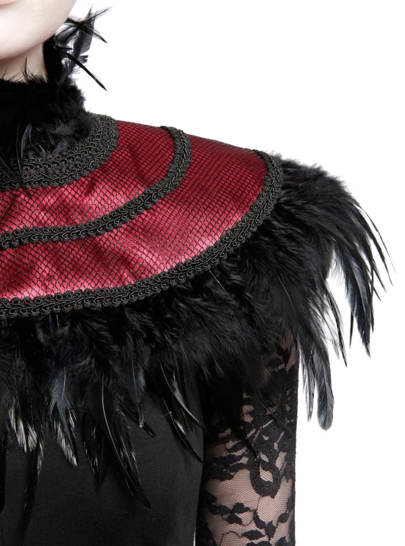 Burgundy & Black Feather Raven Collar, , alternate