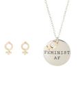 Blackheart Feminist AF Necklace and Earrings Set, , alternate