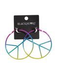 Blackheart Anodized Rainbow Peace Sign Hoop Earrings, , alternate