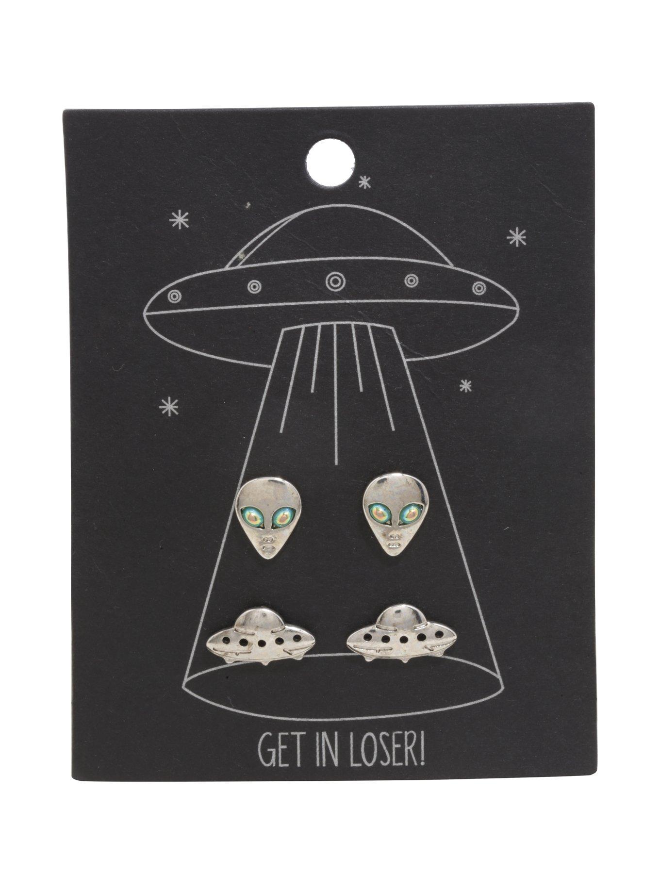 Alien UFO Get In Loser Stud Earrings Set, , alternate