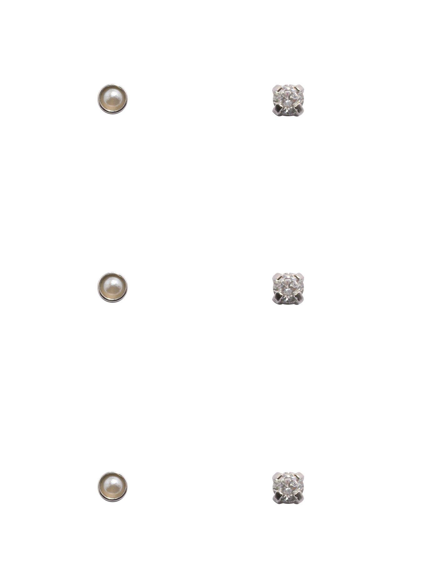 Clear CZ & Pearl Nose Stud 6 Pack, , alternate