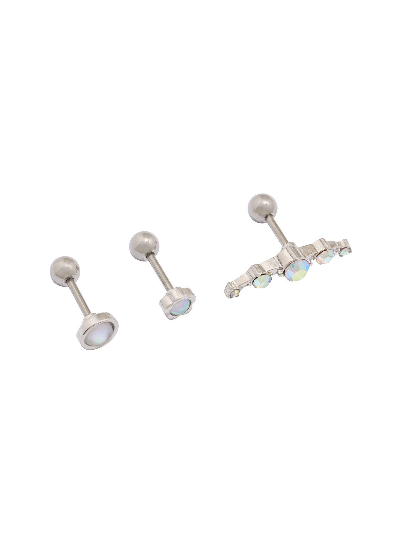 Silver Cartilage CZ Opal Stud 3 Pack, , alternate