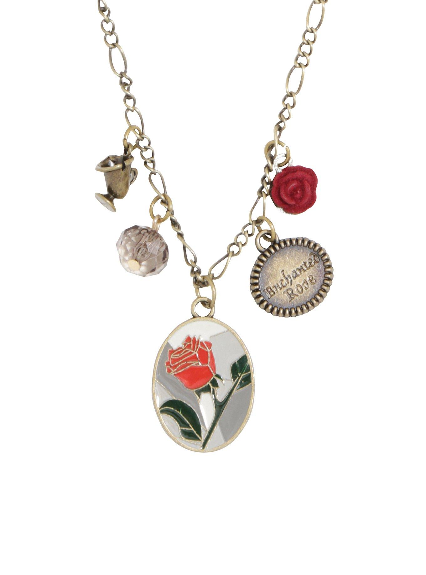 Disney Beauty And The Beast Enchanted Rose Multi Charm Necklace, , alternate