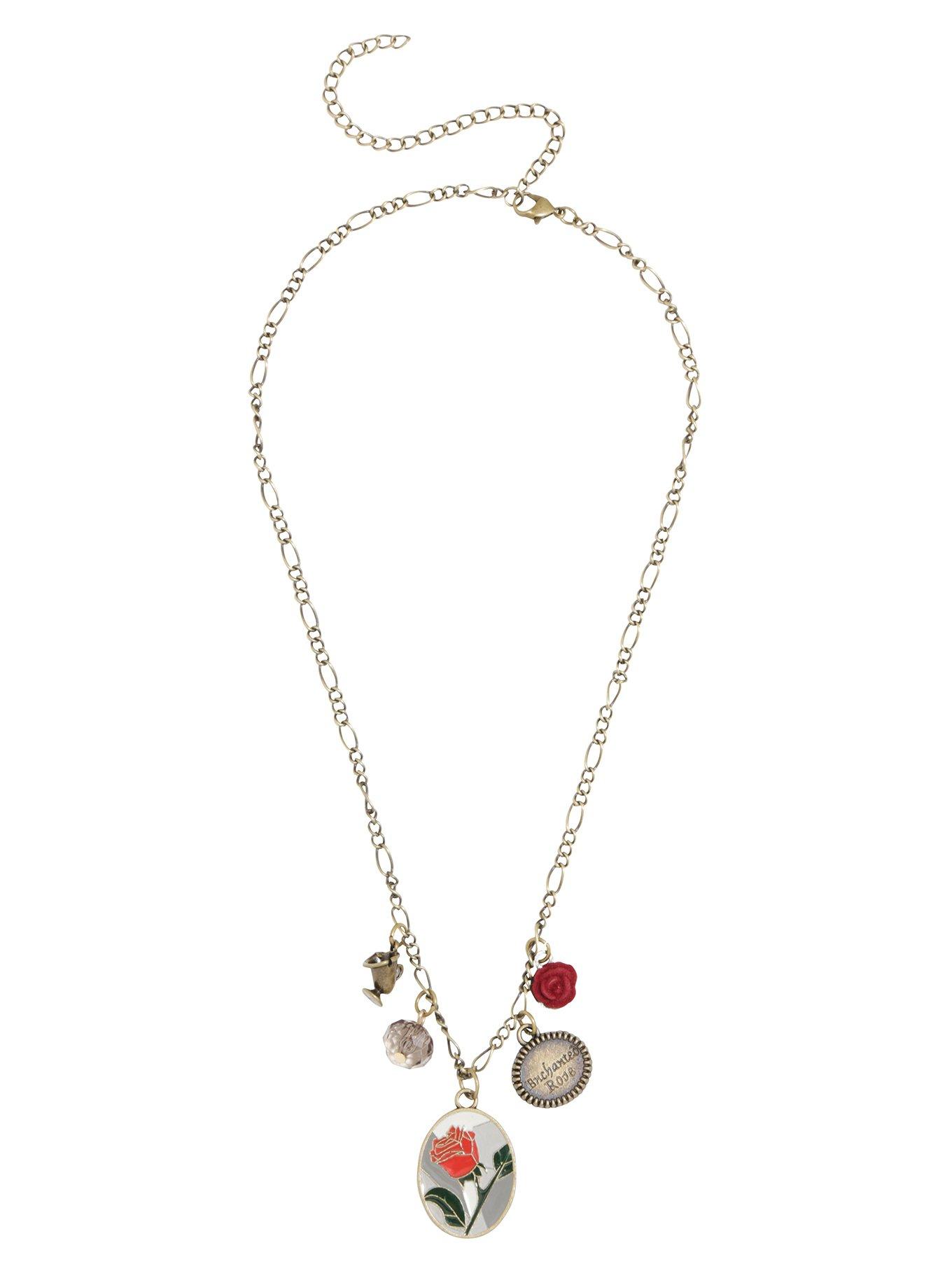 Disney Beauty And The Beast Enchanted Rose Multi Charm Necklace, , alternate