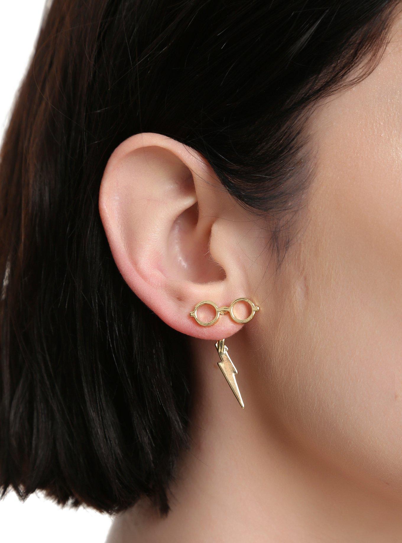Harry Potter Glasses Lightning Bolt Front/Back Stud Earrings, , alternate