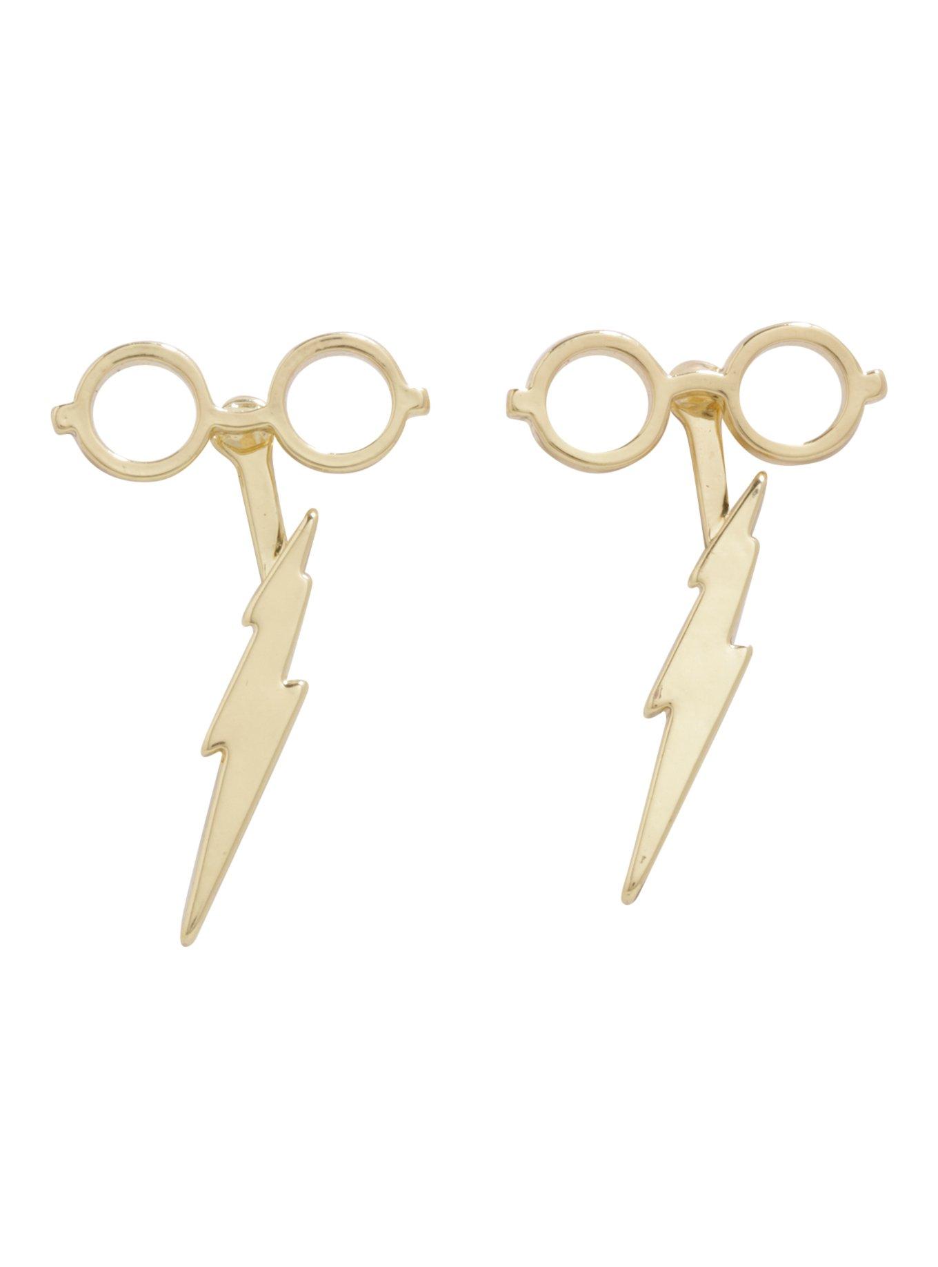 Harry Potter Glasses Lightning Bolt Front/Back Stud Earrings, , alternate