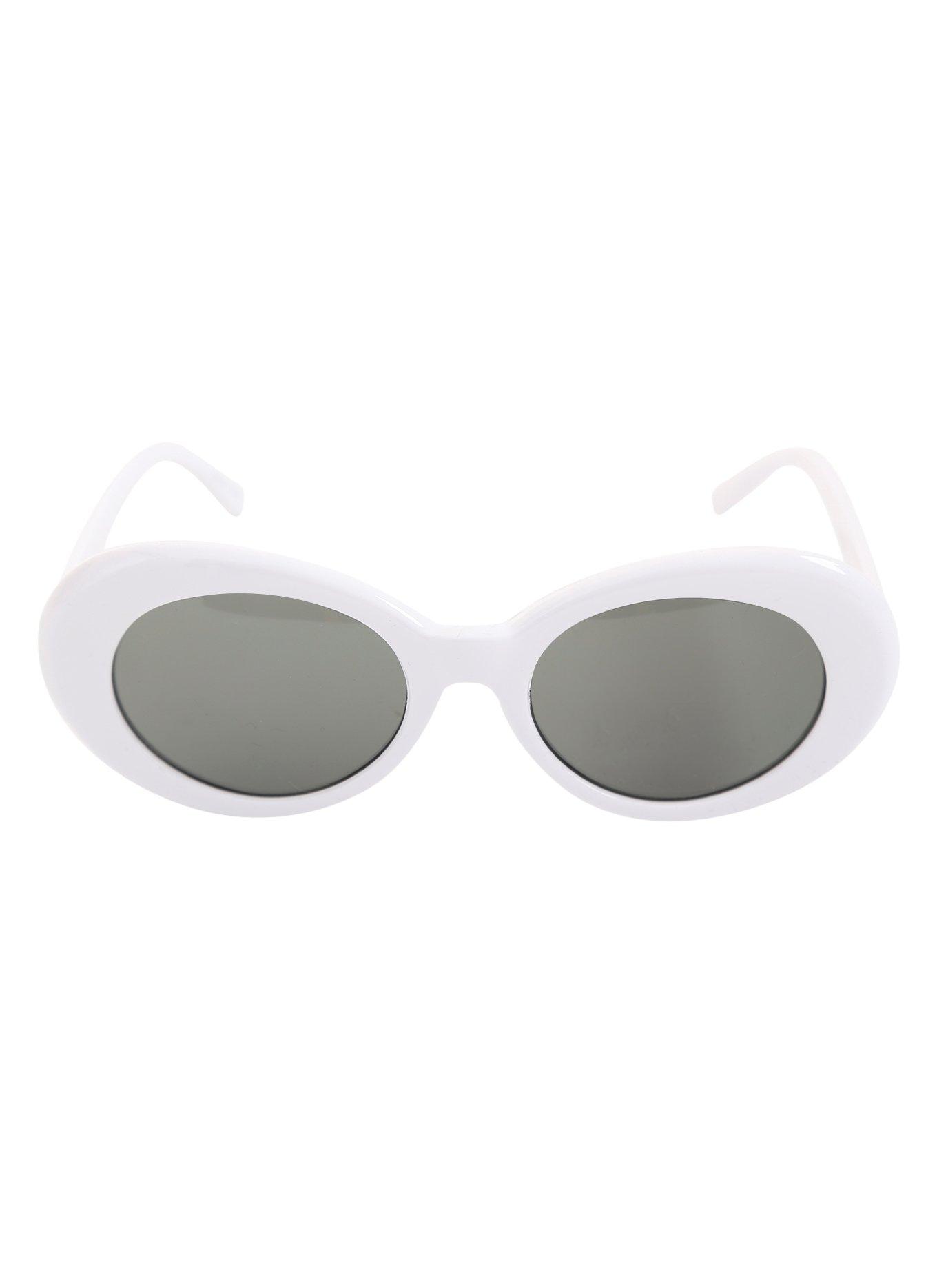 White Oval Retro Sunglasses, , alternate