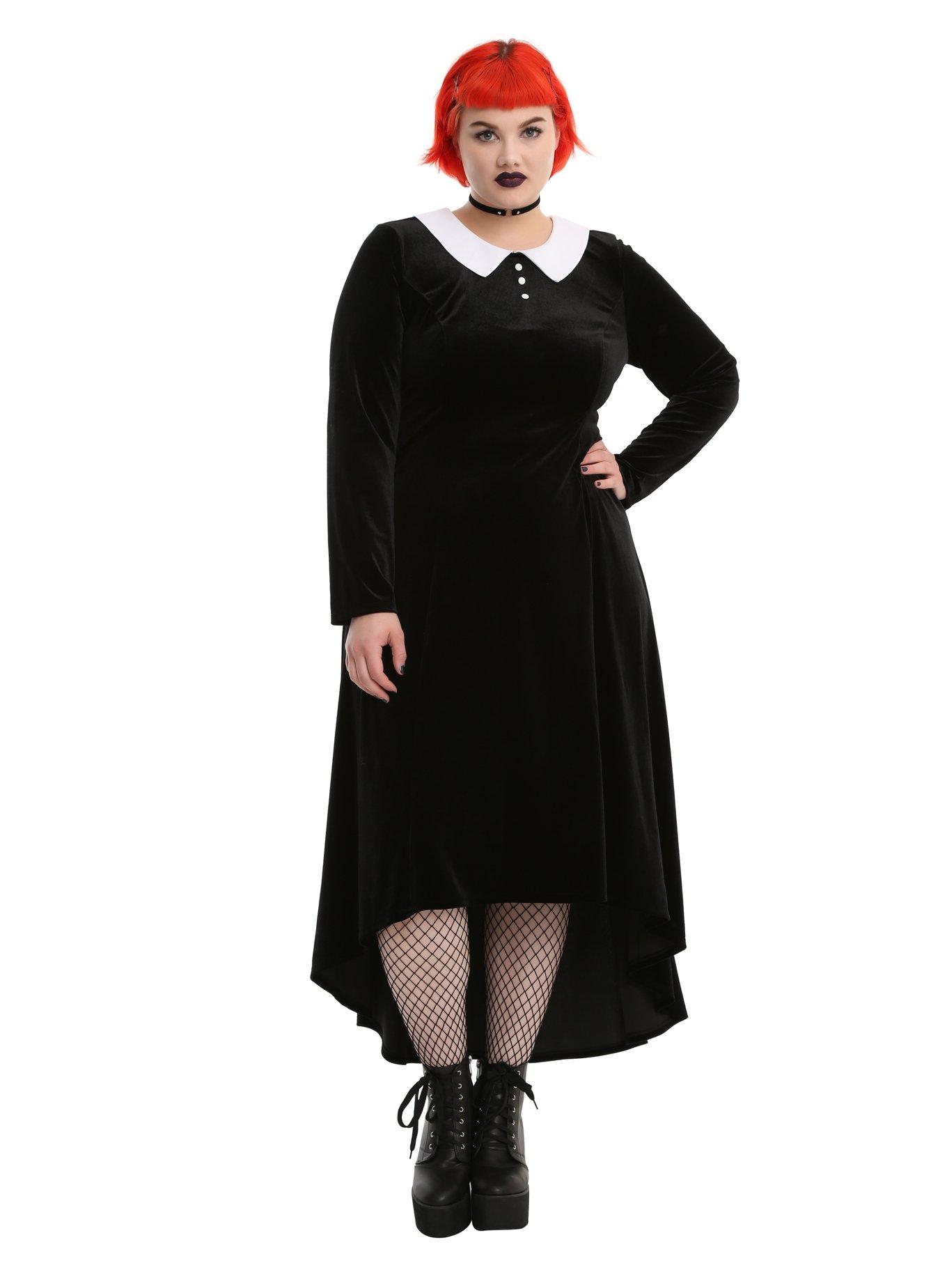 Black Collar Hi-Low Dress Plus Size, , alternate