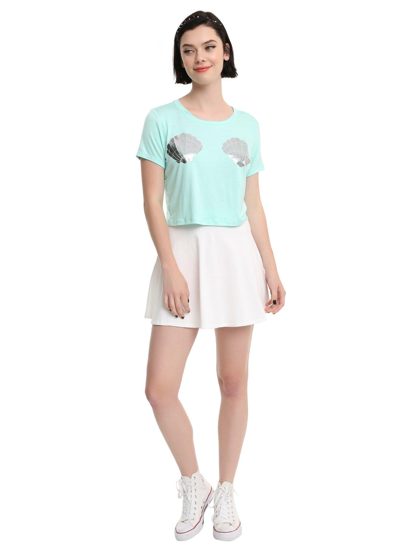 Mint Oil Wash Seashell Girls Crop Top, , alternate