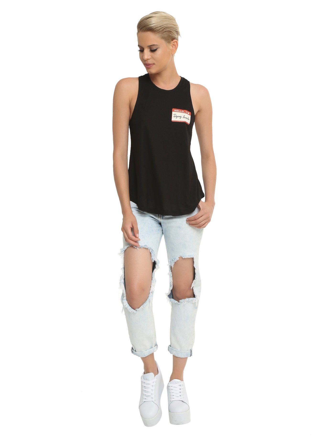 Name Tag Hello I'm Dying Inside Girls Tank Top, , alternate