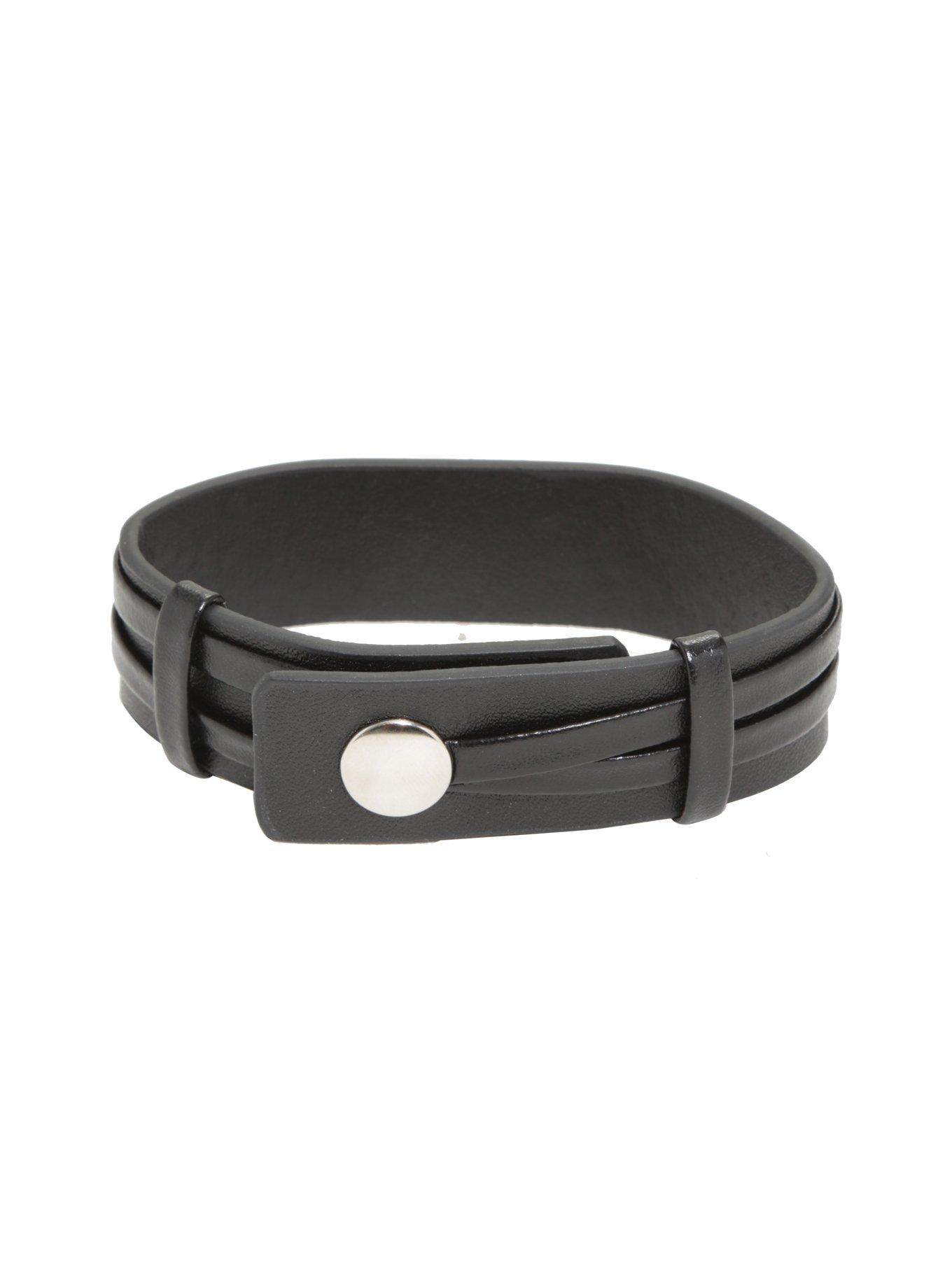 Disney Kingdom Hearts Silver Heart Black Leather Cuff, , alternate
