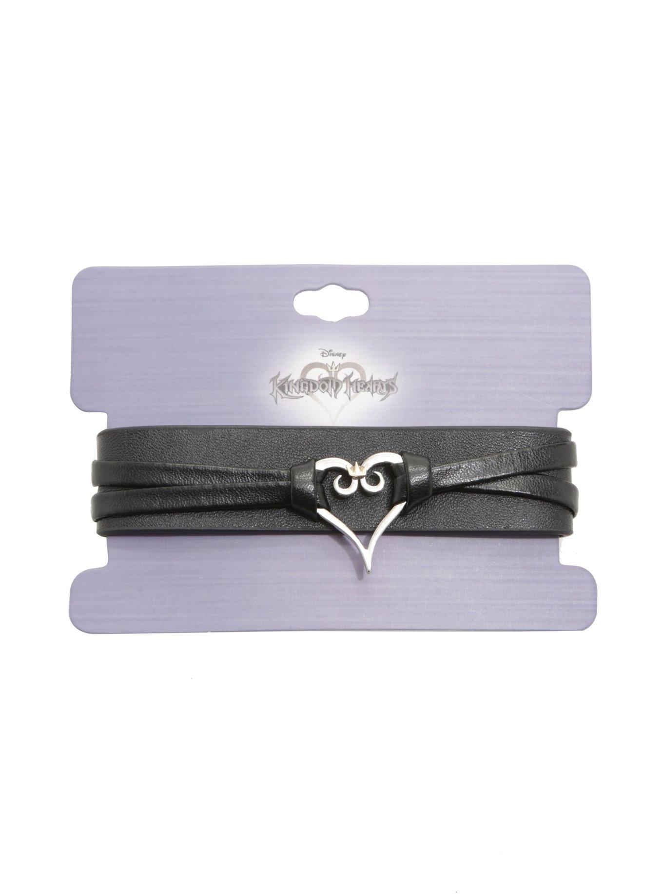 Disney Kingdom Hearts Silver Heart Black Leather Cuff, , alternate