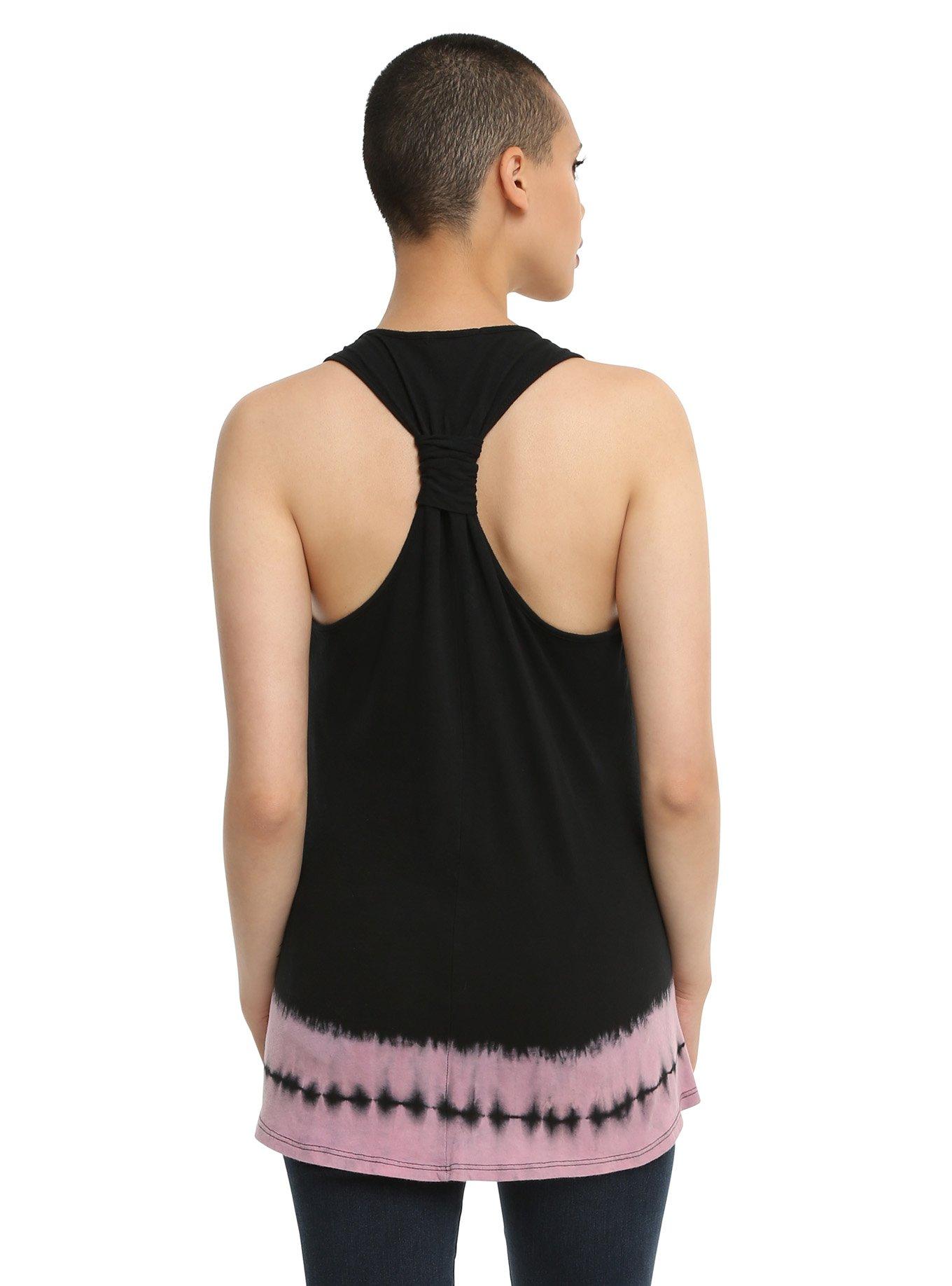 Black & Pink Glitter Tie Dye Moon Girls Tank Top, , alternate