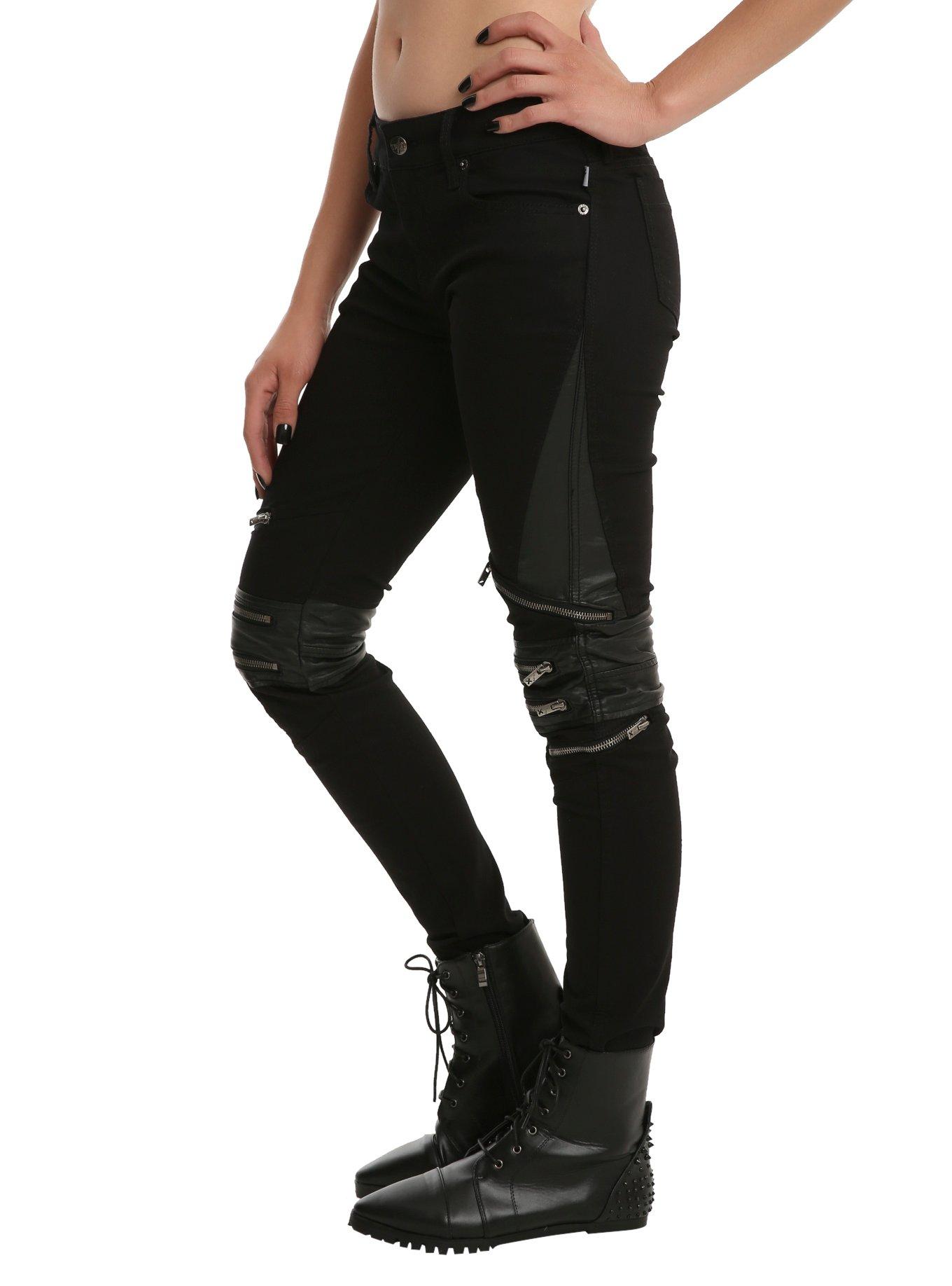 Tripp Black Zipper Knee Detail Skinny Jeans, , alternate