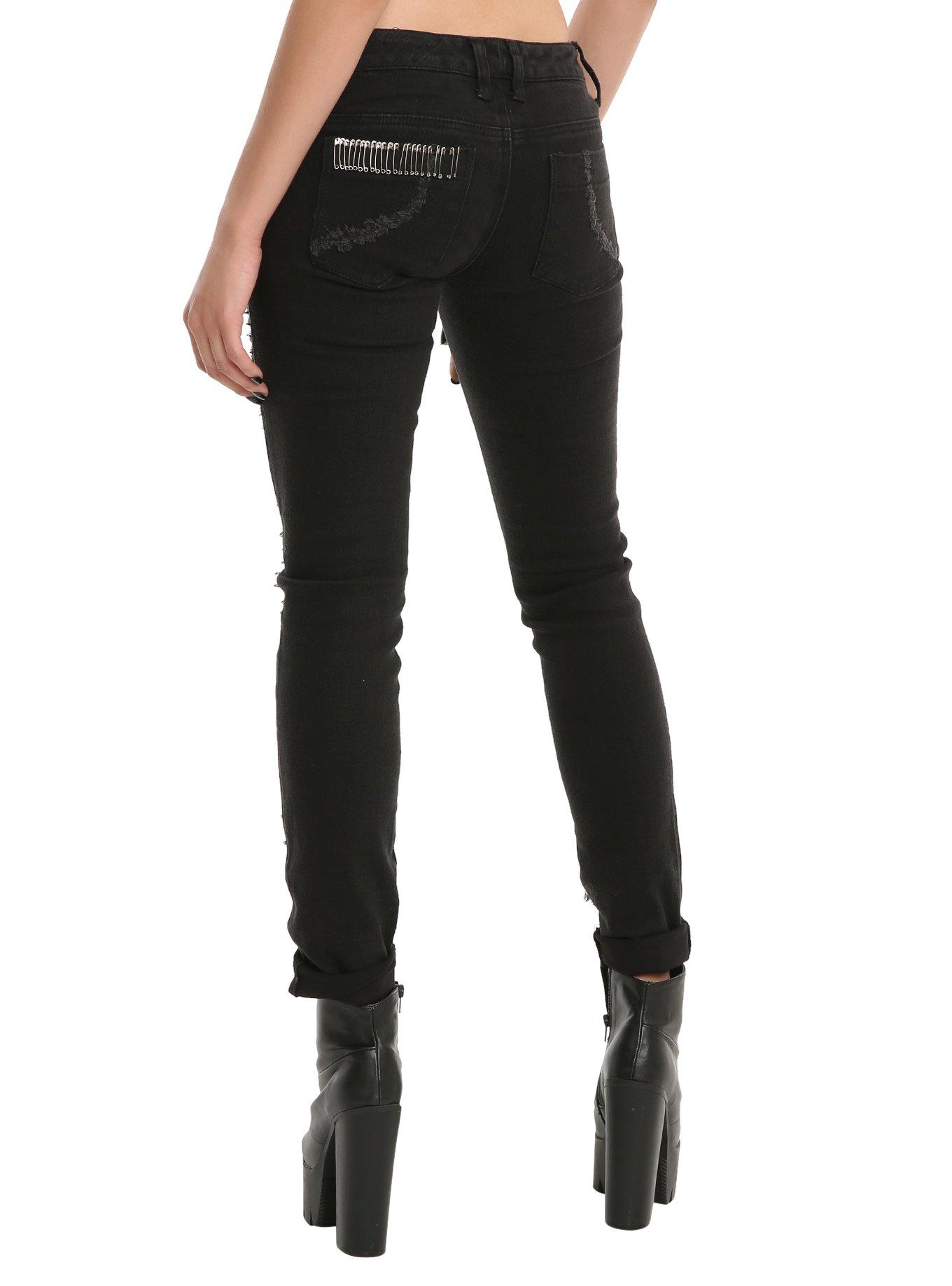 Tripp Black Safety Pin Detail Distressed Skinny Jeans, , alternate