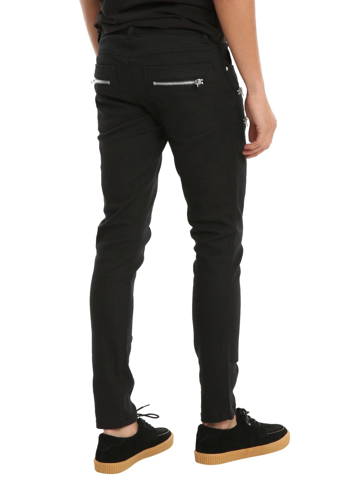 Tripp Black Zipper Biker Jeans, , alternate