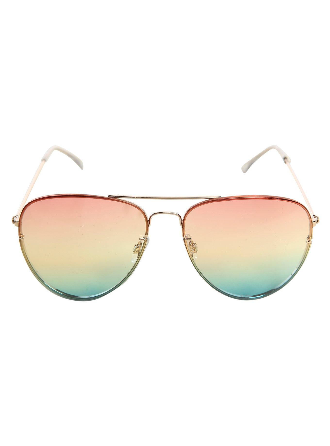 Ombre Coral & Blue Lens Aviator Sunglasses, , alternate