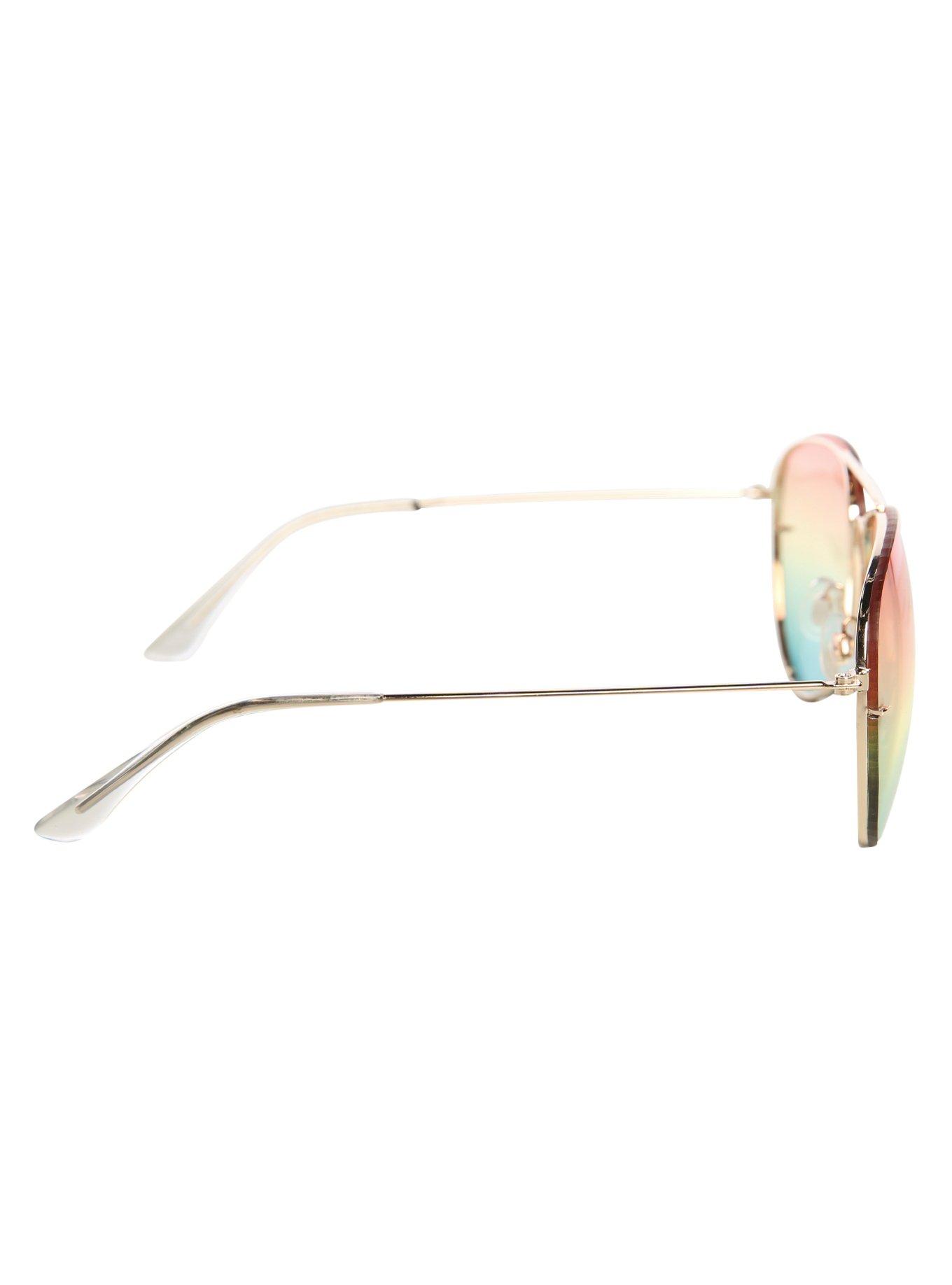 Ombre Coral & Blue Lens Aviator Sunglasses, , alternate