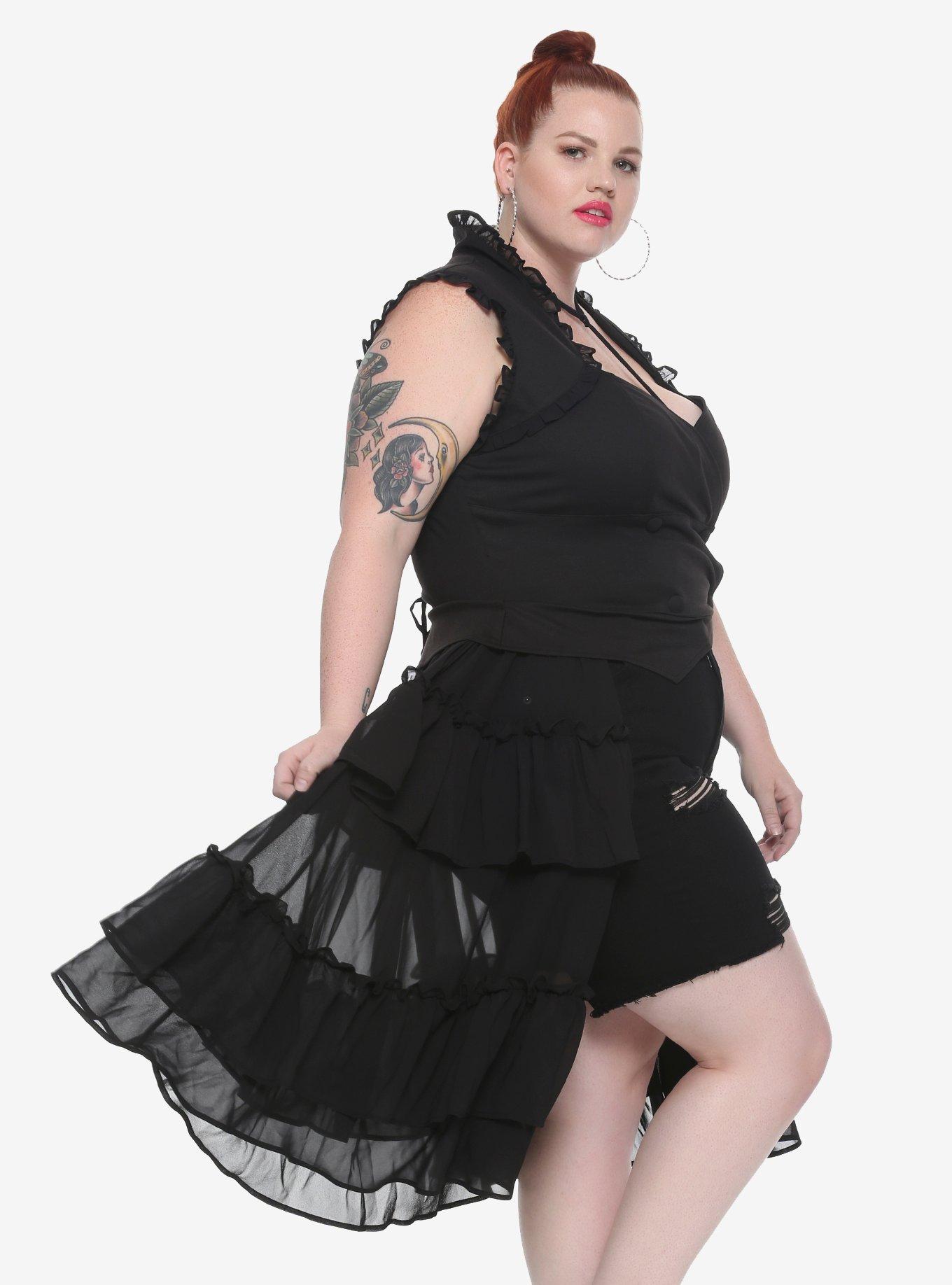 Black Ruffled Vest Plus Size, BLACK, alternate