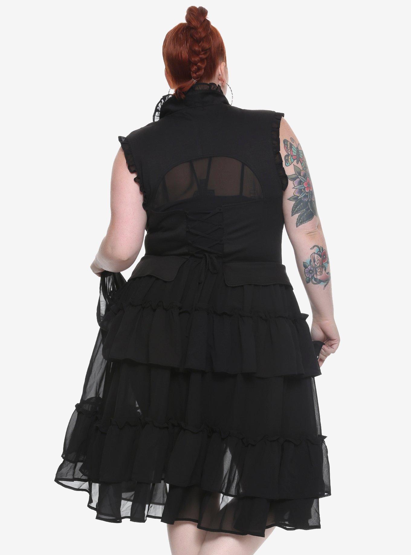 Black Ruffled Vest Plus Size, BLACK, alternate