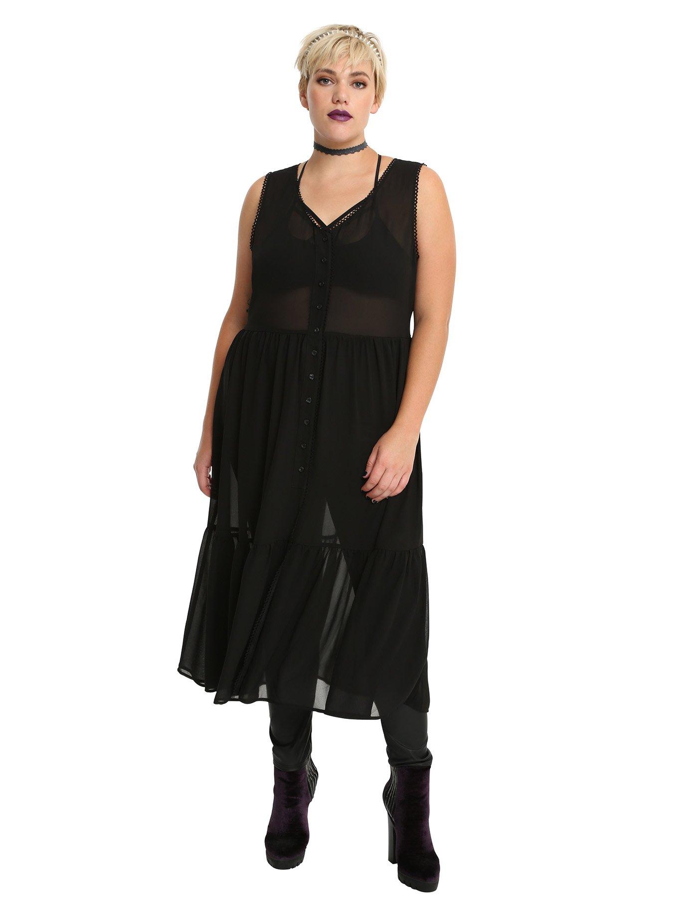 Black Chiffon Duster Plus Size, , alternate