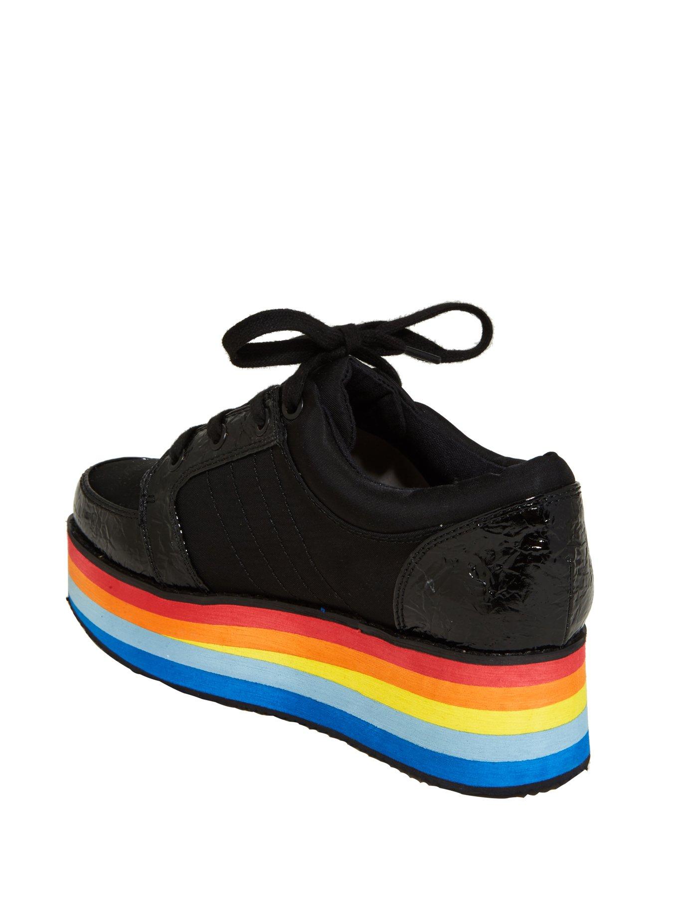 Black Retro Rainbow Platform Sneakers, , alternate