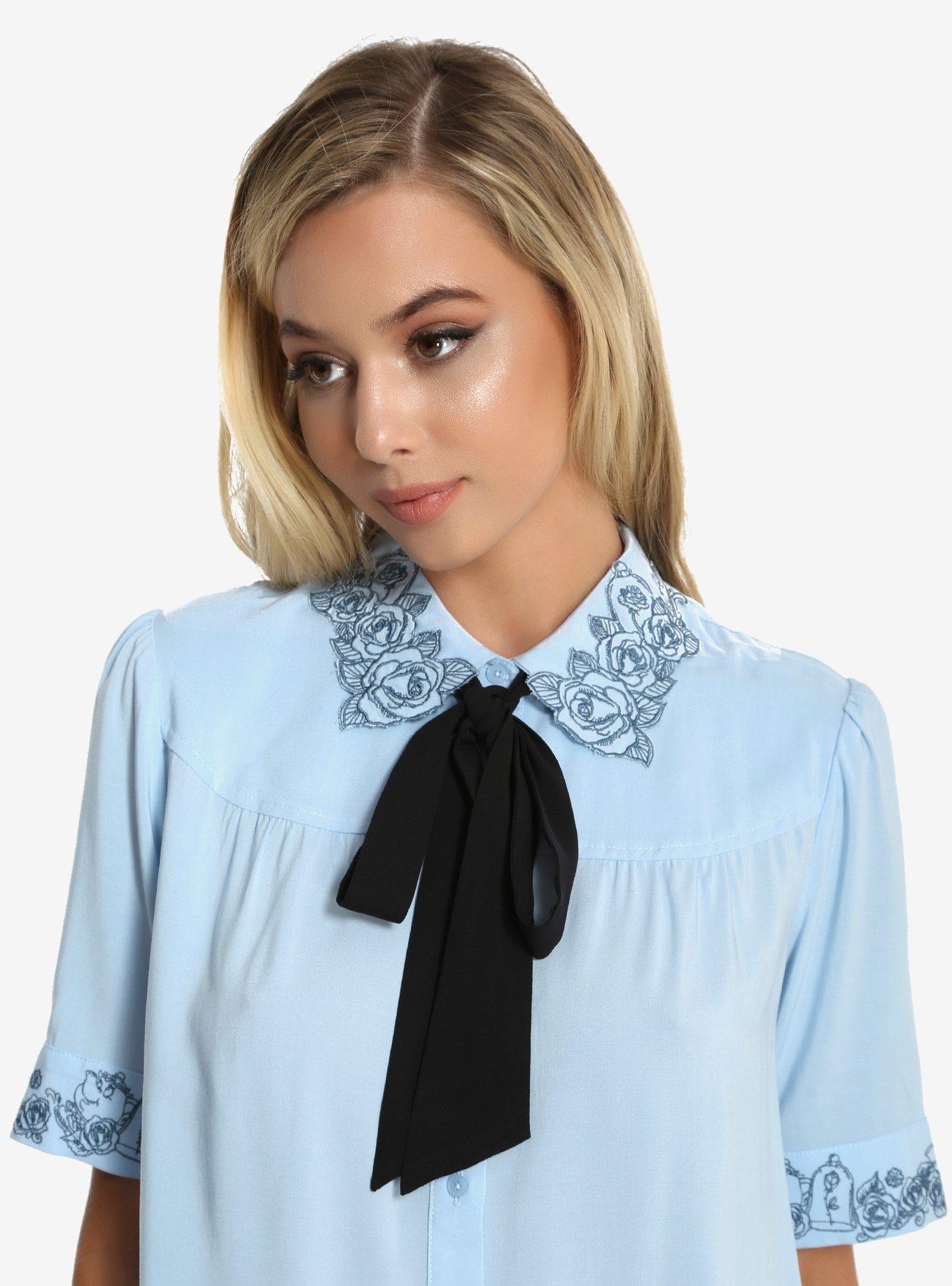 Disney Beauty And The Beast Rose Front Tie Womens Blouse, , alternate