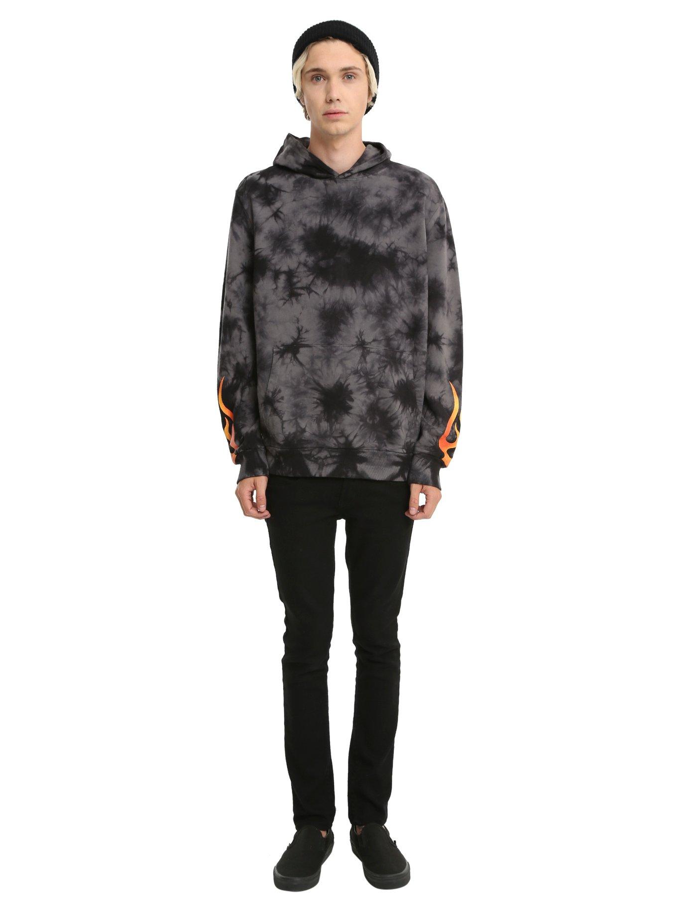 Black & Grey Tie Dye Flame Hoodie, , alternate