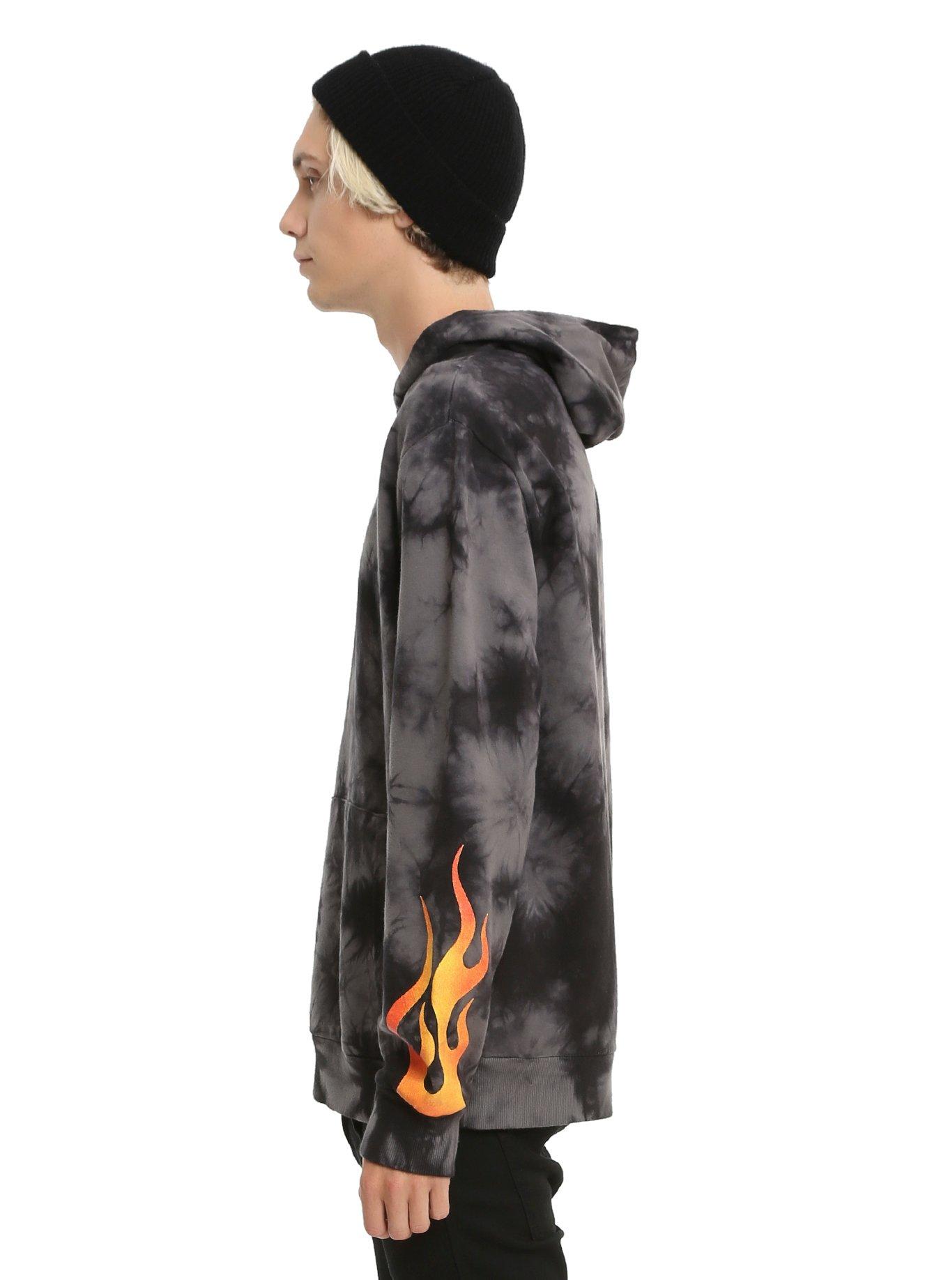 Black & Grey Tie Dye Flame Hoodie, , alternate