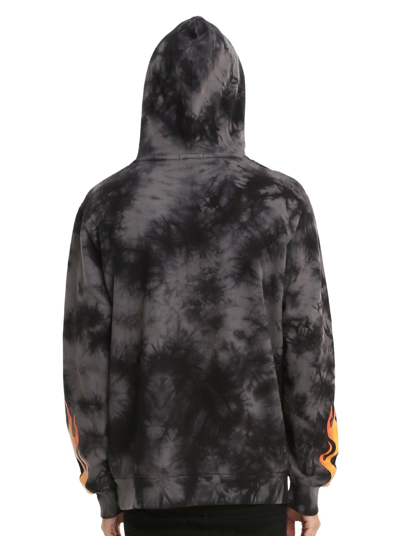 Black & Grey Tie Dye Flame Hoodie, , alternate