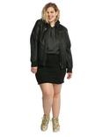 Black Sherpa Lined Faux Leather Girls Jacket Plus Size, , alternate