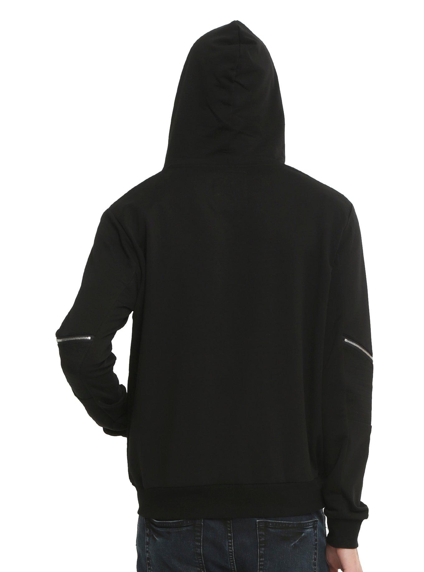 Black Moto Zipper Hoodie, , alternate